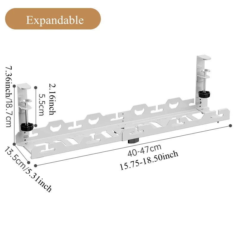 Teleskopowa półka pod biurko – organizer na kable bez wiercenia