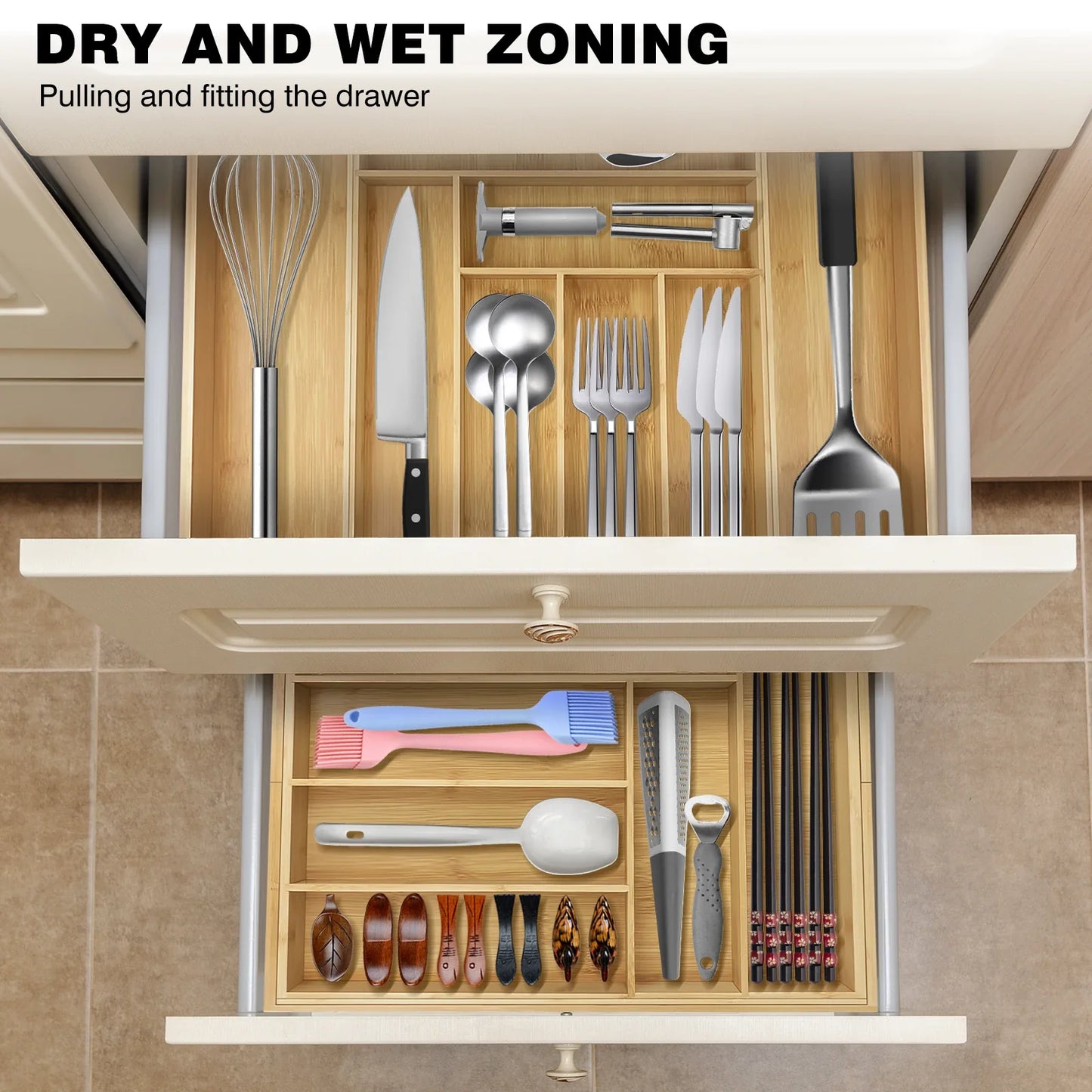 Rozsuwany organizer do szuflady z bambusa – 8 przegród