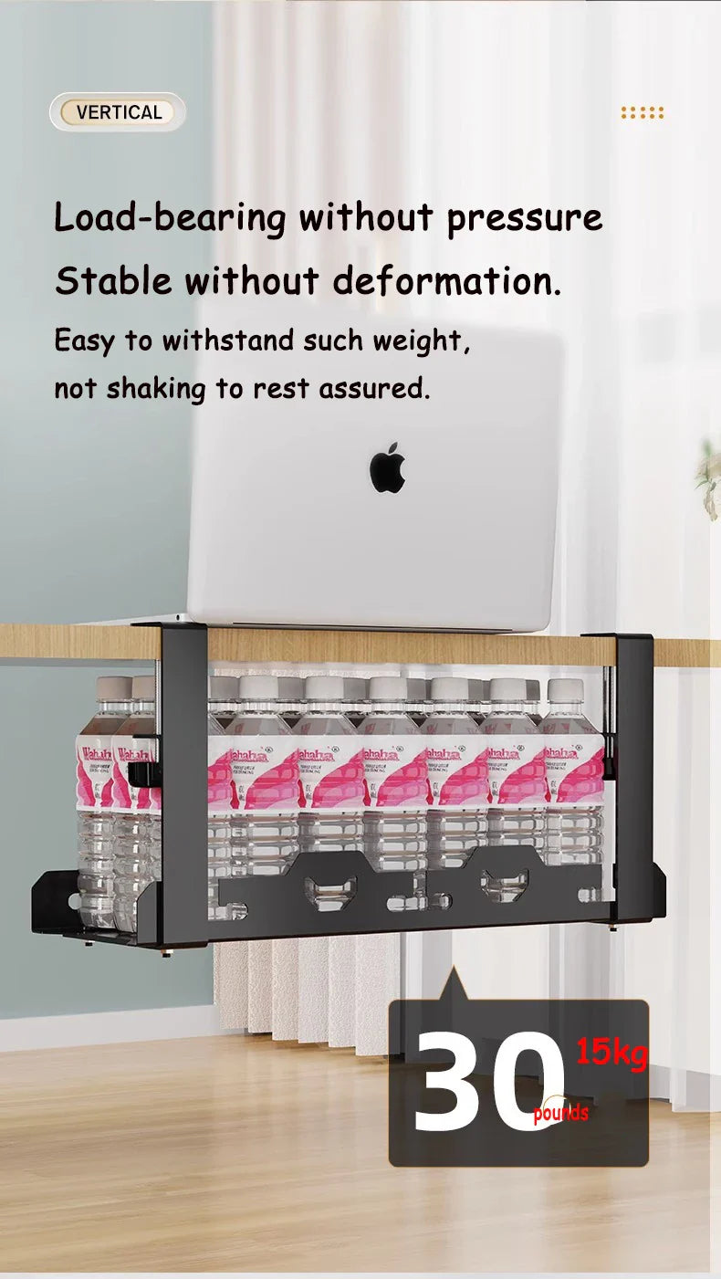 Teleskopowa półka pod biurko – organizer na kable bez wiercenia