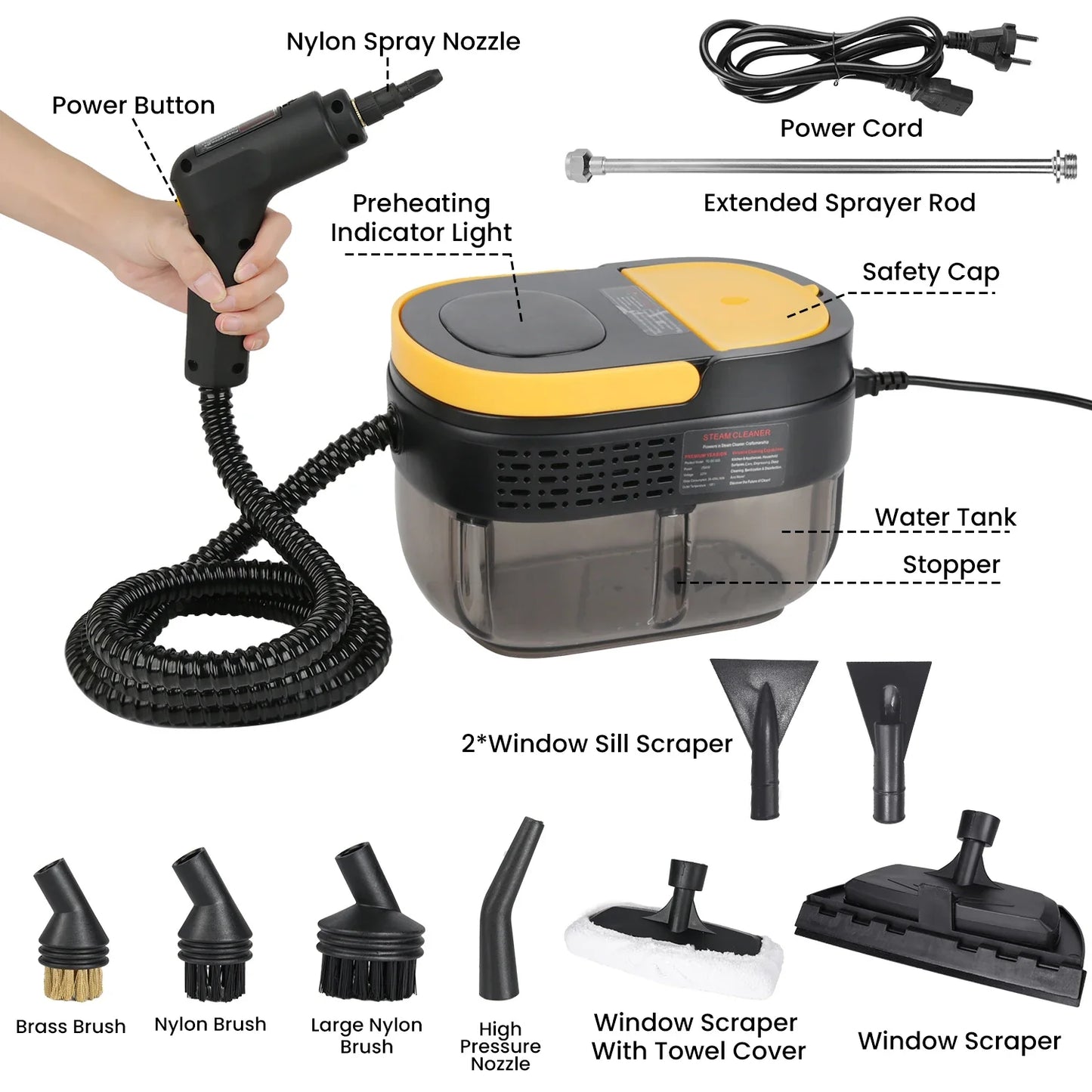 Myjka parowa wysokociśnieniowa 2500W – ręczna, wysokotemperaturowa