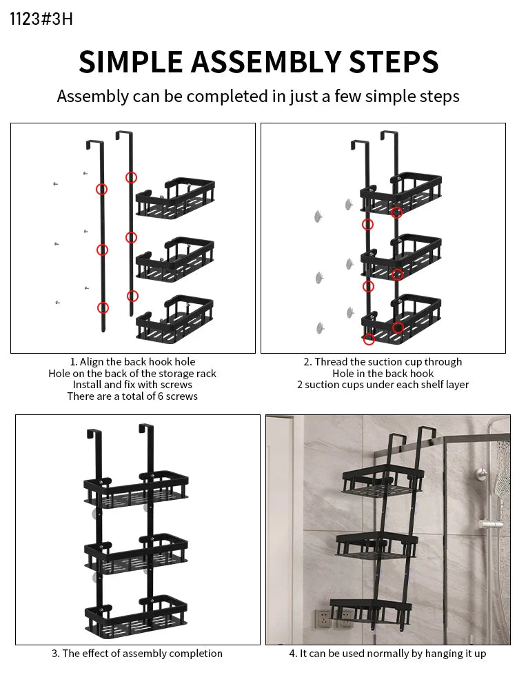 3-poziomowa półka łazienkowa na drzwi – organizer pod prysznic