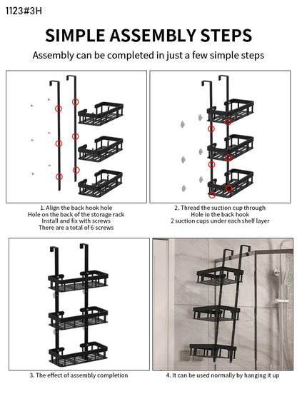 3-poziomowa półka łazienkowa na drzwi – organizer pod prysznic