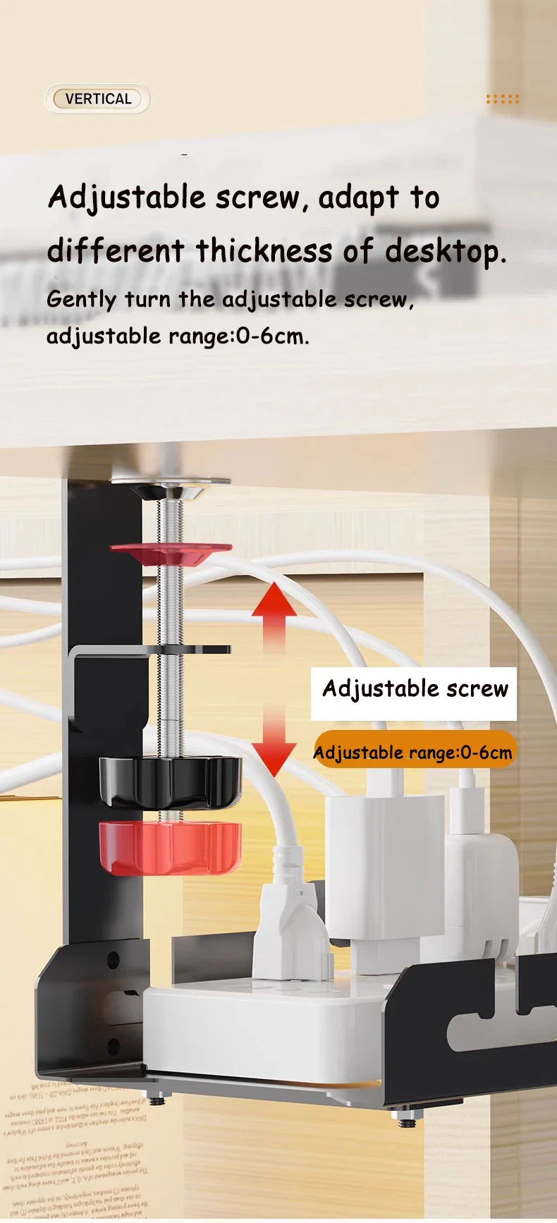 Teleskopowa półka pod biurko – organizer na kable bez wiercenia