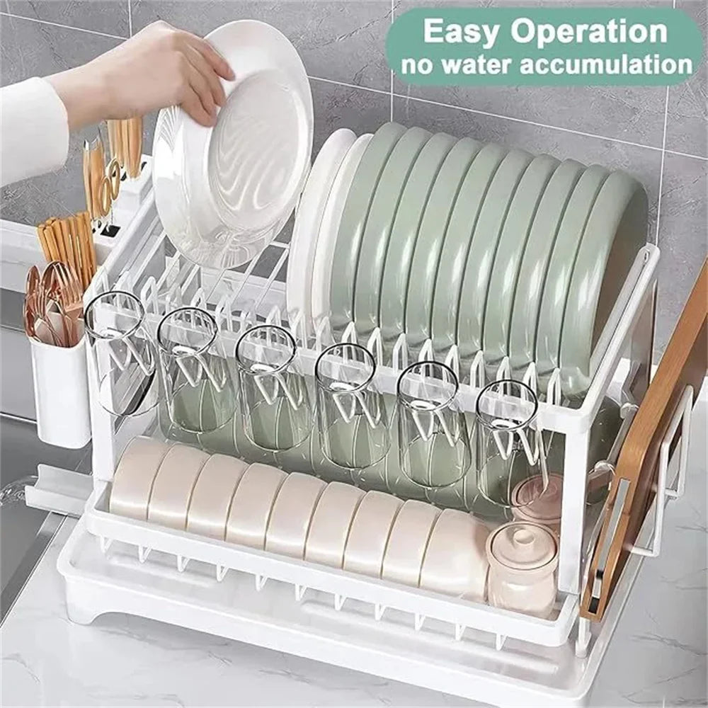 Suszarka do naczyń 2-poziomowa z ociekaczem i pojemnikiem na sztućce