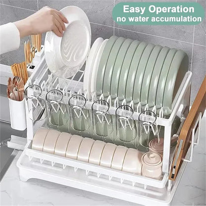 Suszarka do naczyń 2-poziomowa z ociekaczem i pojemnikiem na sztućce