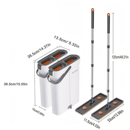 Mop płaski JOYBOS 33 cm z wiadrem – system 2w1 mokre & suche czyszczenie