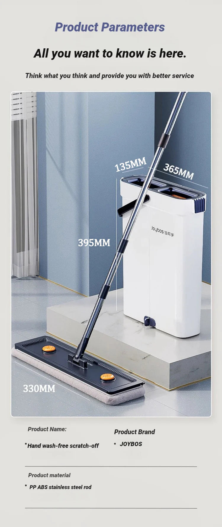 Mop płaski JOYBOS 33 cm z wiadrem – system 2w1 mokre & suche czyszczenie