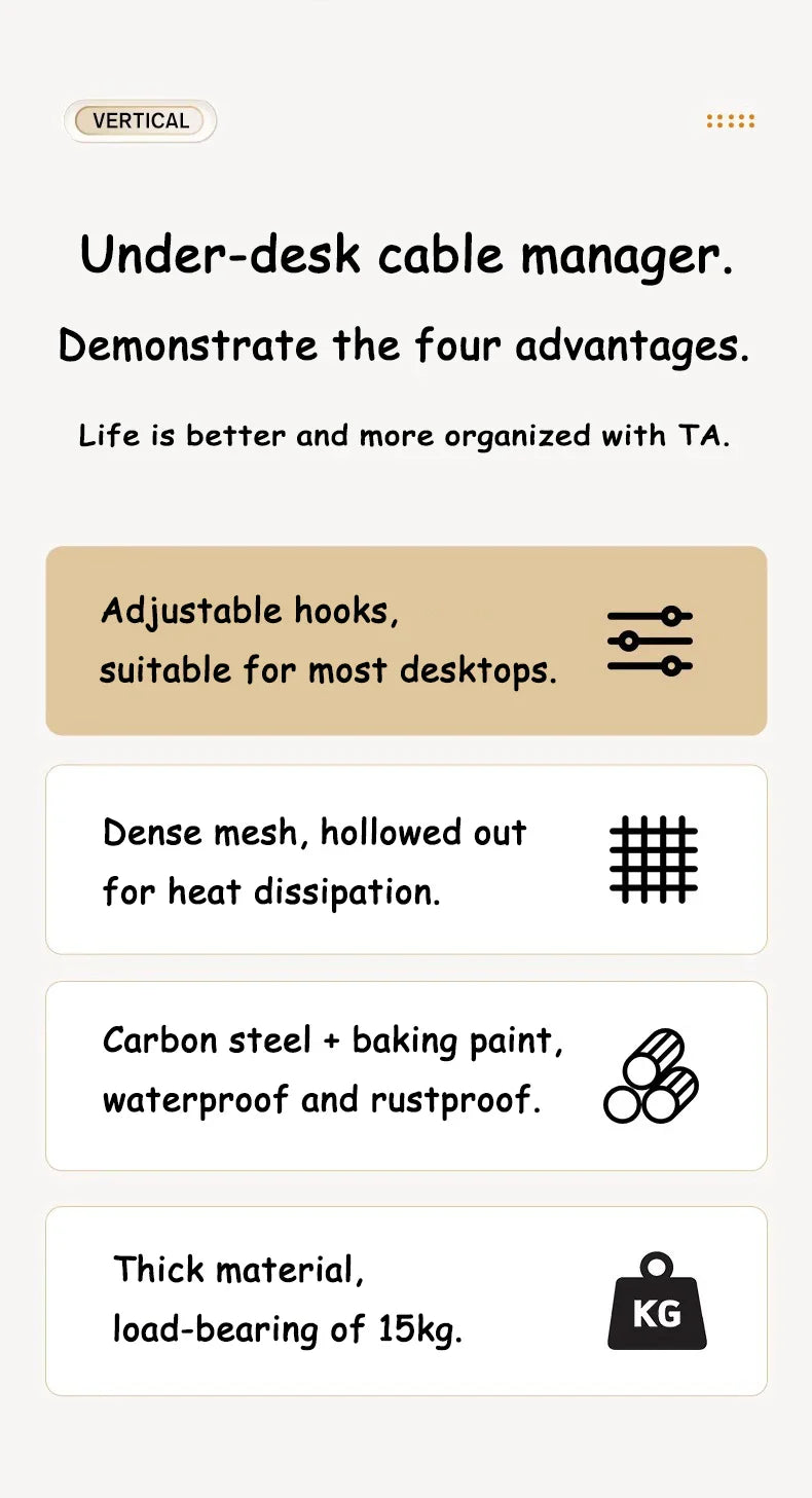 Teleskopowa półka pod biurko – organizer na kable bez wiercenia