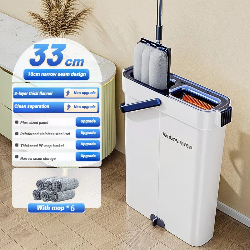 Mop płaski JOYBOS 33 cm z wiadrem – system 2w1 mokre & suche czyszczenie