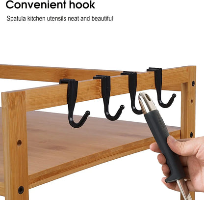 Bambusowa półka kuchenna pod mikrofalę – organizer z 4 haczykami