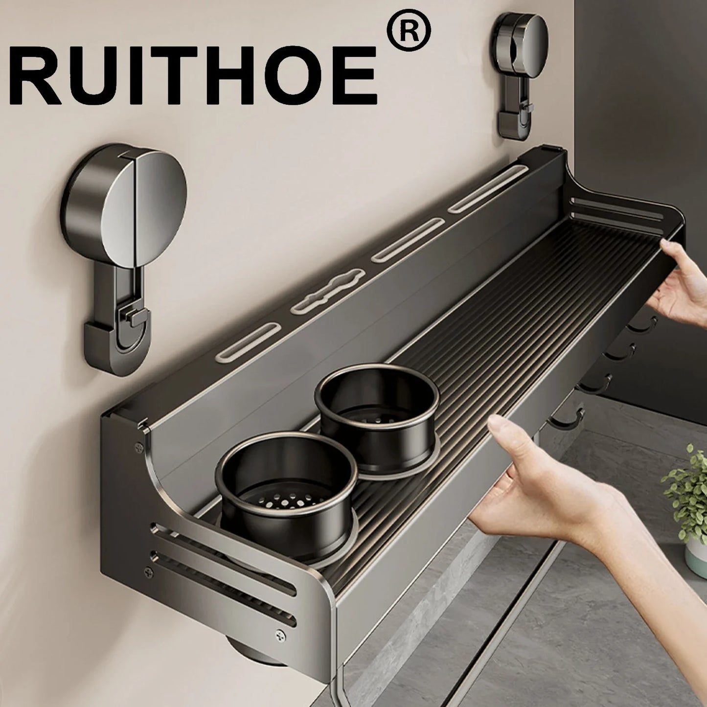 Ścienny organizer kuchenny na przyssawki – półka na przyprawy i noże