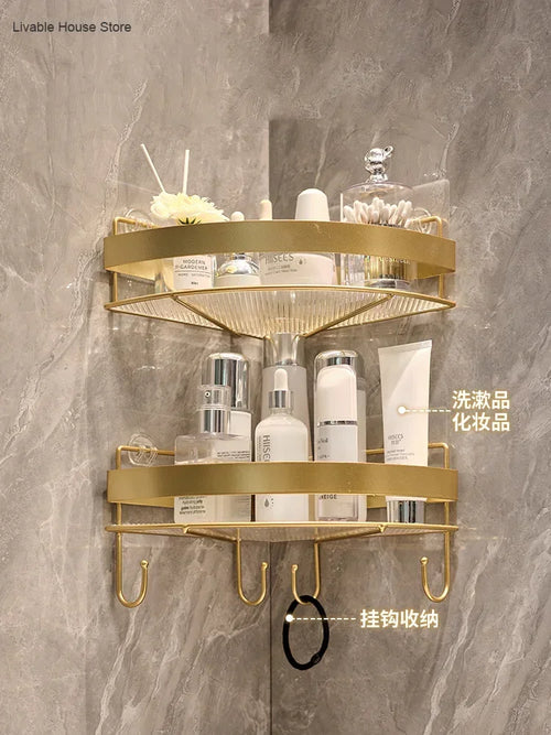 Złota półka łazienkowa narożna – bez wiercenia