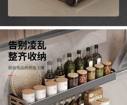 Ścienny organizer na przyprawy z pojemnikiem – stojak na olej i akcesoria