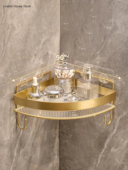 Złota półka łazienkowa narożna – bez wiercenia