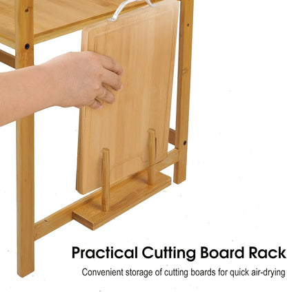 Bambusowa półka kuchenna pod mikrofalę – organizer z 4 haczykami