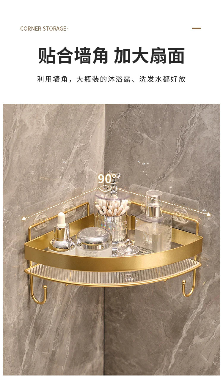 Złota półka łazienkowa narożna – bez wiercenia