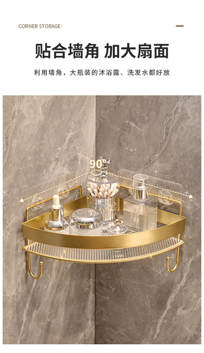 Złota półka łazienkowa narożna – bez wiercenia