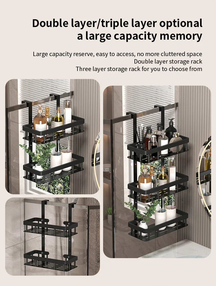 3-poziomowa półka łazienkowa na drzwi – organizer pod prysznic