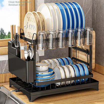 Suszarka do naczyń 2-poziomowa z ociekaczem i pojemnikiem na sztućce