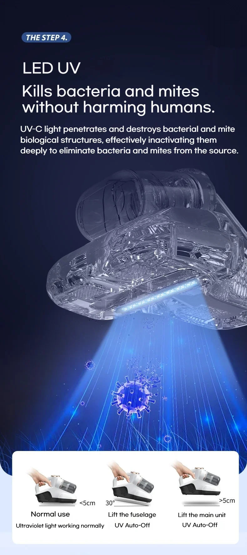 Odkurzacz do roztoczy 10000Pa – UV, podwójny zbiornik, 3 tryby