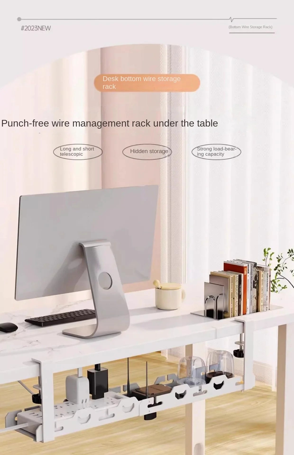 Teleskopowa półka pod biurko – organizer na kable bez wiercenia