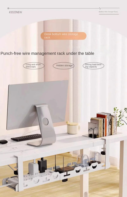 Teleskopowa półka pod biurko – organizer na kable bez wiercenia