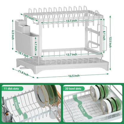 Suszarka do naczyń 2-poziomowa z ociekaczem i pojemnikiem na sztućce