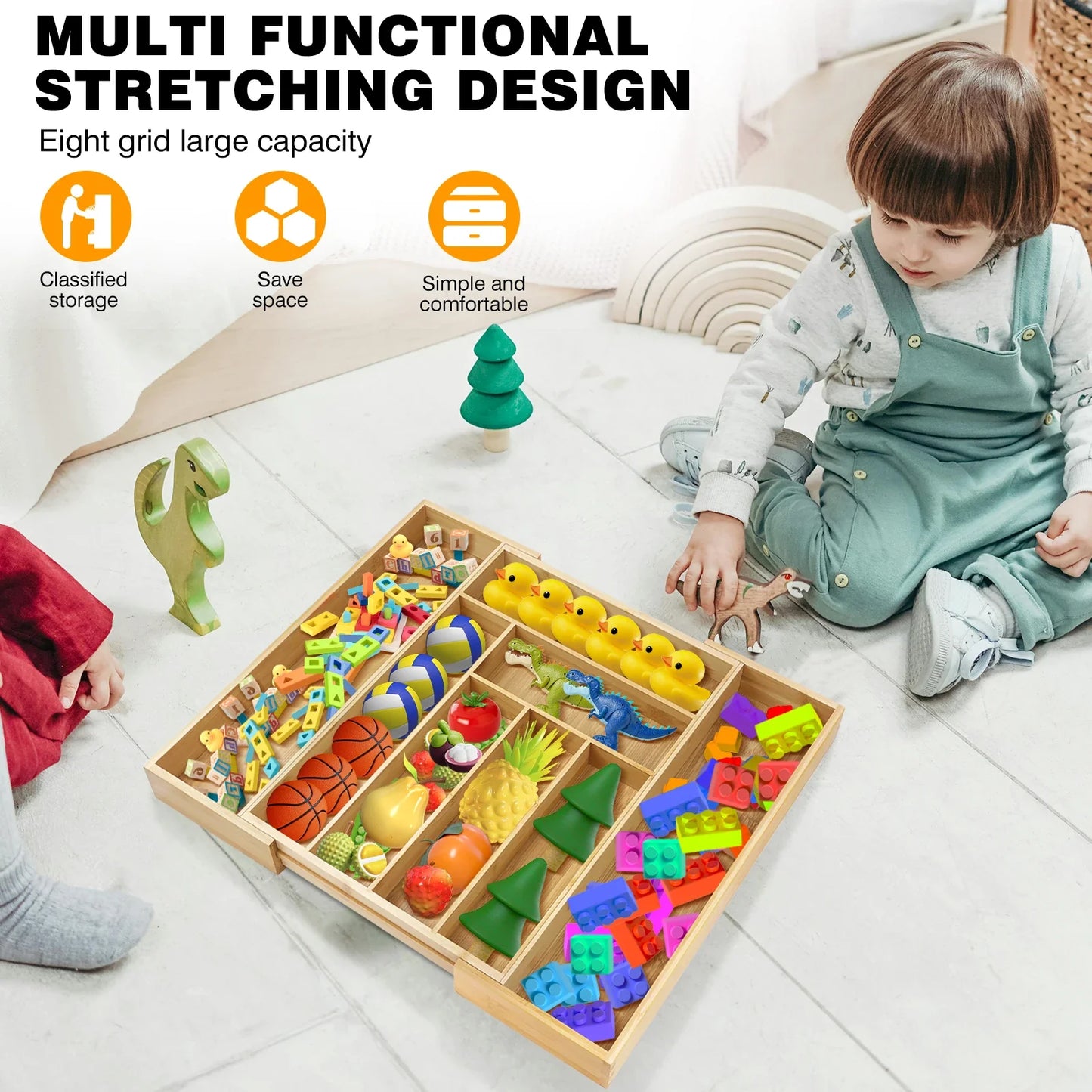 Rozsuwany organizer do szuflady z bambusa – 8 przegród