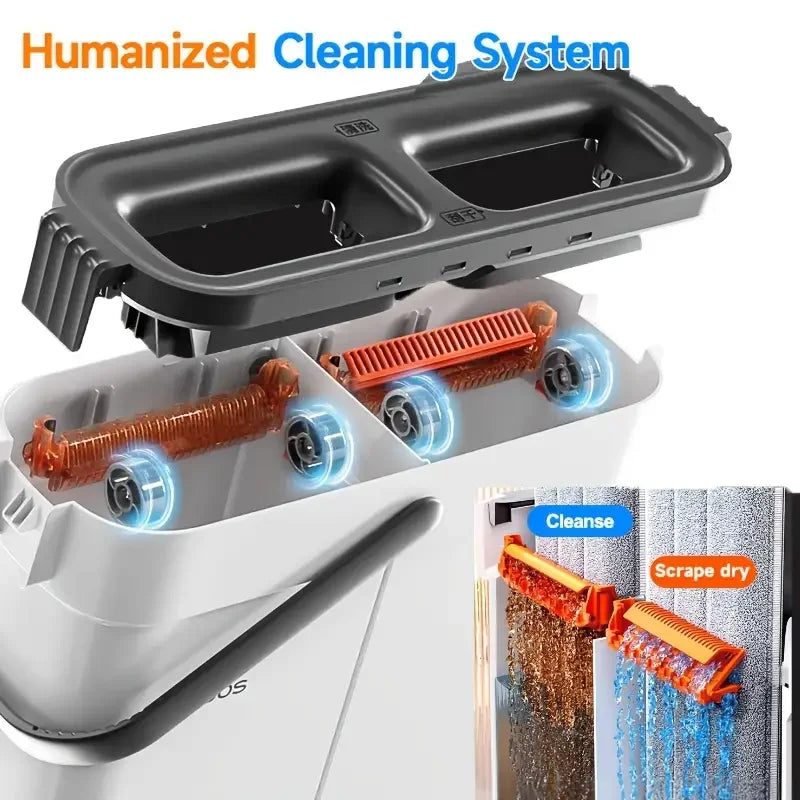 Mop płaski JOYBOS 33 cm z wiadrem – system 2w1 mokre & suche czyszczenie