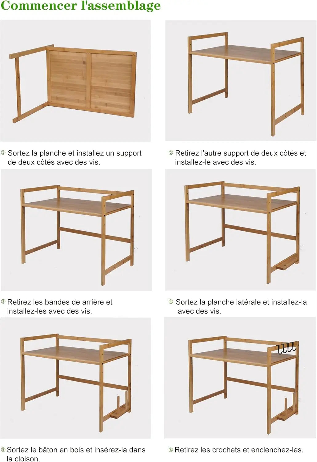 Bambusowa półka kuchenna pod mikrofalę – organizer z 4 haczykami
